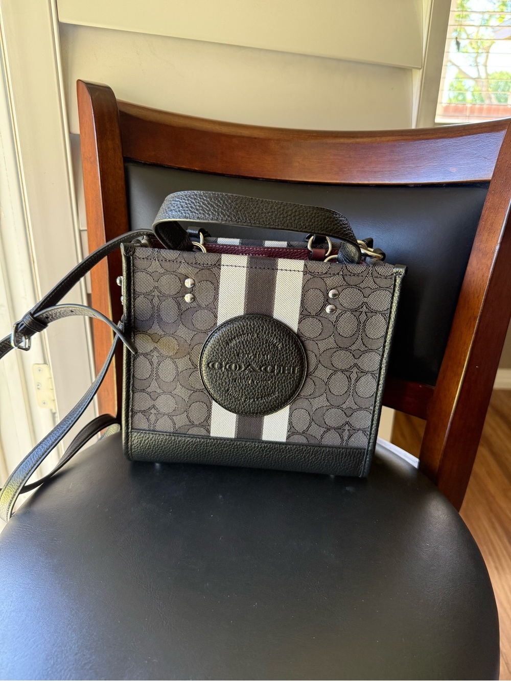 Coach White and Dark Blue Signature Stripe Mini Tote